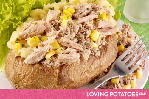 Recept: gepofte aardappel met mais en tonijn - een recept van LovingPotatoes.com